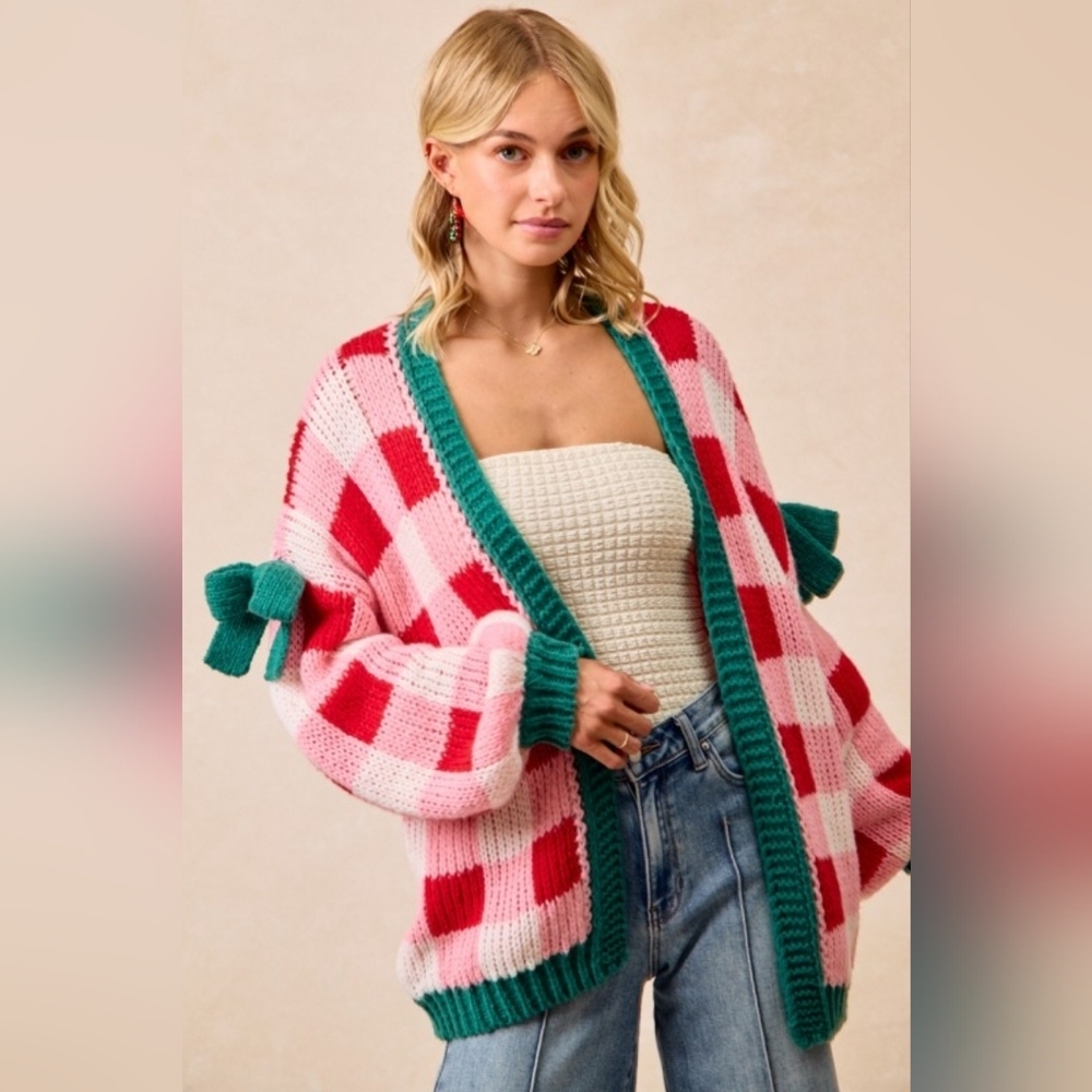 *TRENDING* BiBi Checkered Plaid Oversized Chunky Cardigan Holiday Christmas